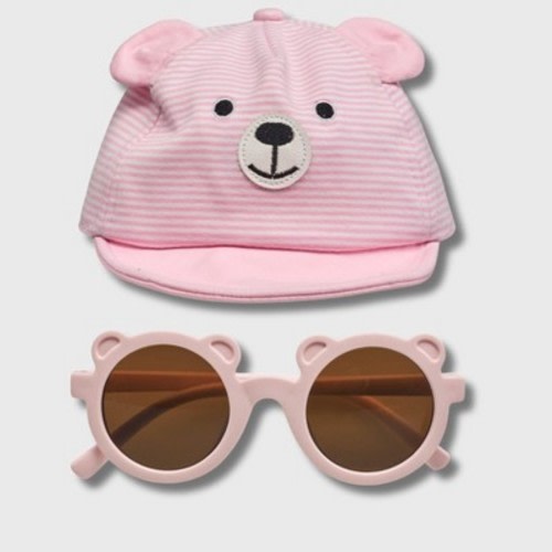 Wander & Dream Infant Bear Hat & Sunglasses Set for Boys & Girls in Pink