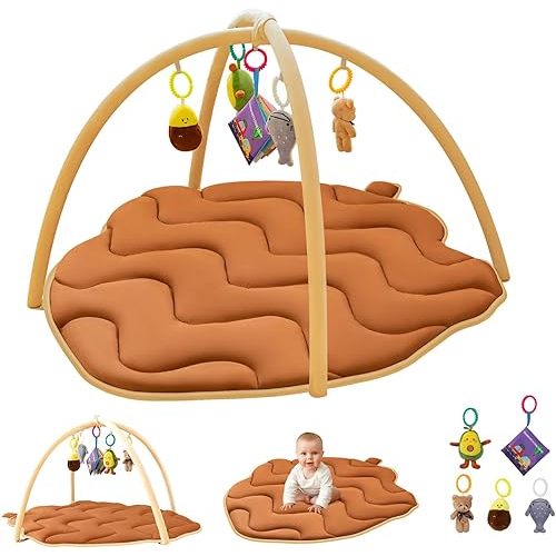 50x43 in Large Baby Play Mat, Thickened Baby Play Gym & Activity Mat – Enhance Motor Skills with Many Detachable Toys! Infant Gift for Sensory Development & Tummy Time Fun! Pinecone Shaped