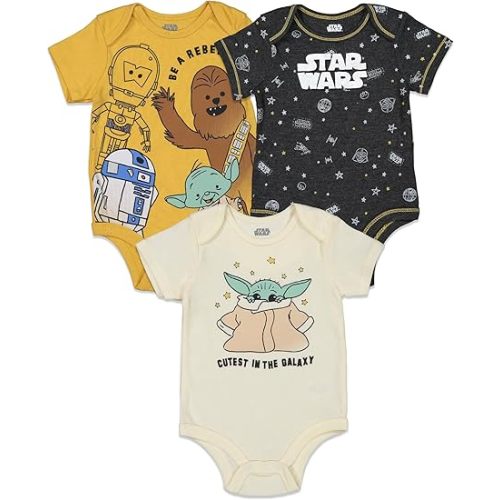 STAR WARS C-3PO Chewbacca R2-D2 Baby 3 Pack Bodysuits Newborn to Infant
