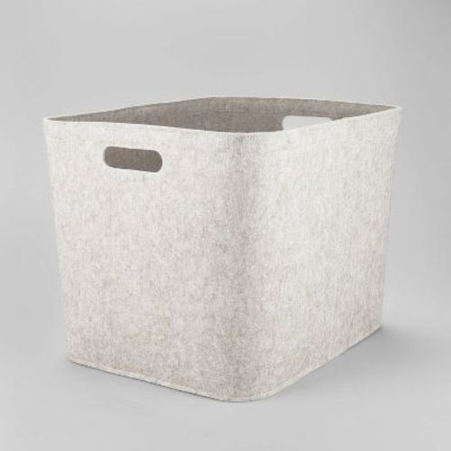 14”x15” Medium Felt Basket With Stitching Oatmeal - Brightroom™: Modern Storage Bin, Cut-out Handles, Universal Placement