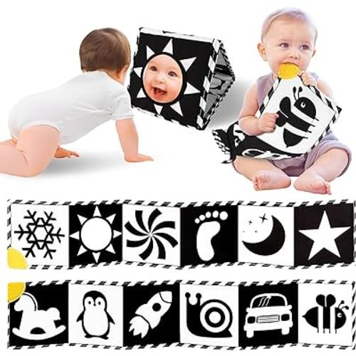 High Contrast Baby Book with Teether, Black and White Baby Book, 0-6-12 Months Soft Book for Newborn, Sensory Books, Montessori Learning Activities Gift for Babies - Black and White Book Baobrava