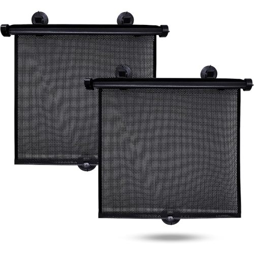 EcoNour Car Side Window Sun Shade (2 Pack) | Retractable Car Roller Sunshade for Kids | Baby Car Window Shades for UV and Sun Glare Protection | Baby Car Travel Accessories (15"x17") - Medium