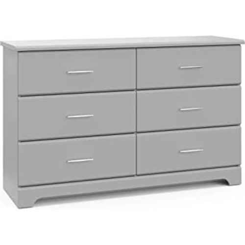 Storkcraft Brookside 6 Drawer Double Dresser (Pebble Gray) – GREENGUARD Gold Certified, Easy-to-Match Double Dresser for Nursery and Kids Bedroom, Wide Dresser Organizer for Children’s Bedroom