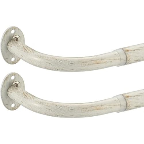 2 Pack Curtain Rods, Room Darking Wrap Around Single Window Rod 3/4 Inch Telescoping Drapery Rod, 48-84”, Brushed White