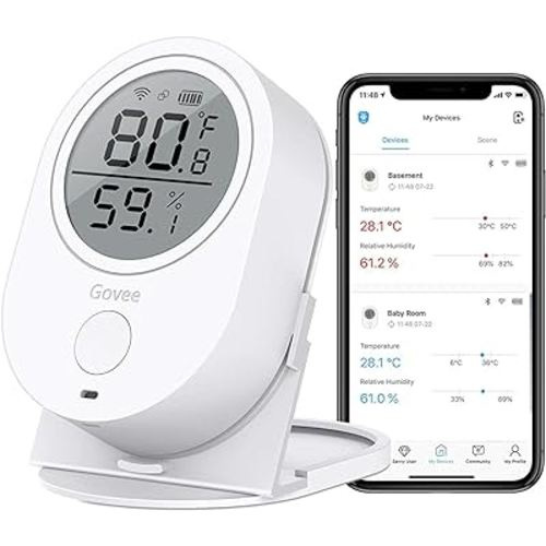 Govee WiFi Thermometer Hygrometer H5051, Bluetooth Indoor Temperature Humidity Monitor with App Notification Alert, Smart Humidity Sensor for Greenhouse Wine Cellar, 2 Years Free Data Storage Export
