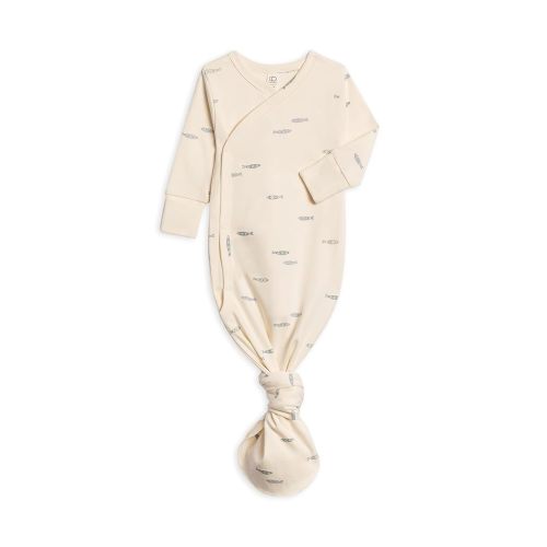 Colored Organics Baby 100% Organic Cotton Newborn Knotted Gown - Infant Indy Kimono Wrap Front Tie Knot with Mitten Cuffs