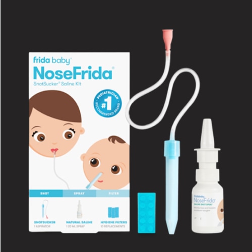 Frida Baby Saline Kit, Includes NoseFrida Nasal Aspirator for Baby, Baby Nose Sucker, Saline Nasal Spray for Babies with 10 Extra Hygiene Filters, Nasal Spray Decongestant, 0.68 fl oz