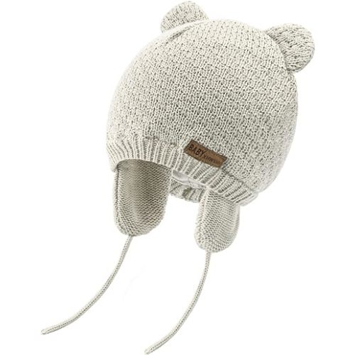 BAVST Baby Beanie Hat for Winter with Earfalp Cute Bear Kids Toddler Girls Boys Warm Knit Cap 0-2Years - Bear Ear- Beige - 12-36 Months