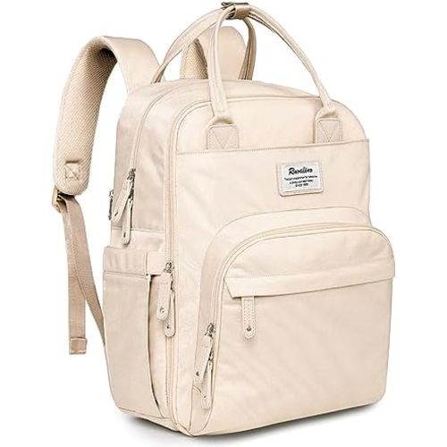 RUVALINO Diaper Bag Backpack, Multifunction Travel Pack Maternity Baby Changing Bags, Large Capacity, Waterproof, Beige