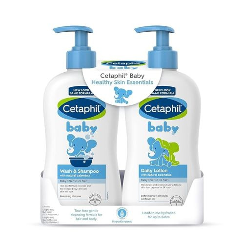 Cetaphil Baby Wash & Shampoo Plus Body Lotion, Healthy Skin Essentials, Head to Toe Hydration for up to 24 Hours, for Delicate, Sensitive Skin, 2-Pack,White
