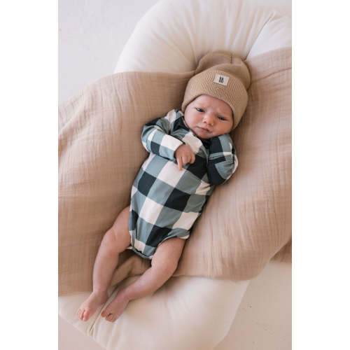 Long Sleeve Bamboo Snapsuit | Evergreen Gingham