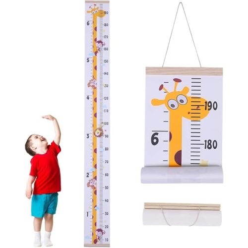 Baby Height Growth Chart, Cute animal Pattern Growth Chart for Kids, Wall Hanging Measuring Ruler Removable Canvas and Wood Bedroom Nursery Wall Decoration