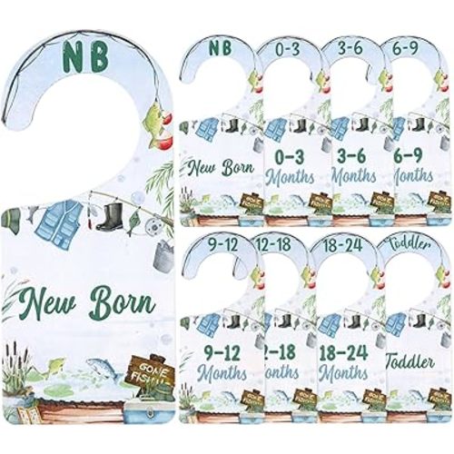 Baby Closet Dividers 8PCS, Fishing Theme Wooden Double-Sided Clothes Size Hanger Organizer from Newborn to Toddler for Nursery Decor Baby Shower Birthday Gift