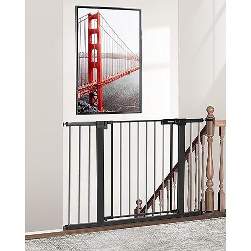 Newnice 29.7"-46" Baby & Pet Gates, Auto Close, Pressure & Hardware Mounted, Easy Walk Thru, Black
