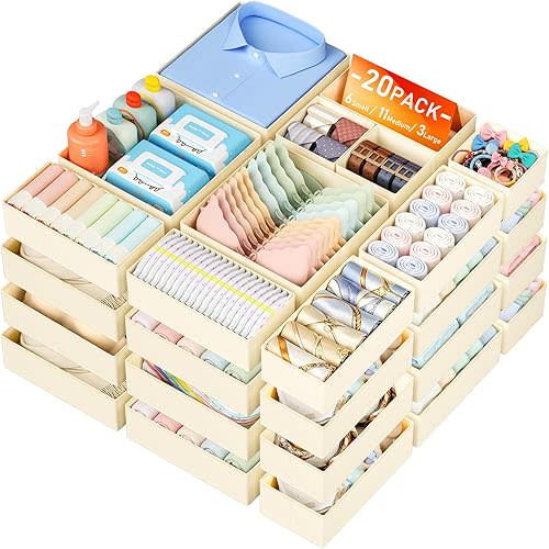 DIMJ Drawer Organizer Clothes - 20 Pack Closet Drawer Organizer Bins for Baby Clothes Storage, Fabric Dresser Organizer for Nursery Bedroom, Foldable Small Drawer Dividers for Underwear Socks