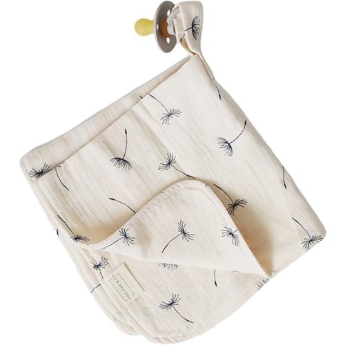Marlowe & Co Organic Cotton Muslin Baby Blanket with Snap Closure, 100% Organic Cotton Muslin Lovey Blanket, Floral Vanilla