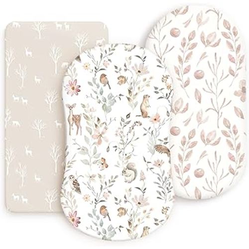 Stretchy Ultra Soft Fitted Bassinet Sheets 3 Pack, Universal Fit for Baby Cradle Moses Basket Oval Rectangle Mattress Safe and Snug, Beautiful Blush Pink Floral Bassinet Sheet for Girls
