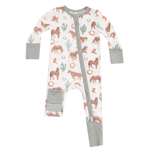 2-Way Zip Romper, Western Horses