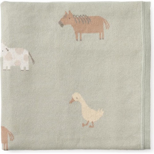 Elegant Baby On the Farm Cotton Knit Blanket, Sage