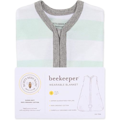 Burt's Bees Baby Beekeeper Infant Wearable Blanket, 100% Organic Cotton Unisex, Girl, Boy Swaddle Transition Sack - Light Weight 0.5 TOG or Medium Weight 1.5 TOG - Newborn Essentials Sleep Clothes - Lightweight (0.5 TOG) - Seaglass Stripe