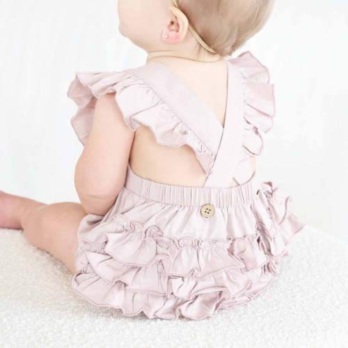 Personalized Cross Back Ruffle Bubble Romper