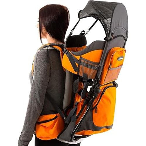 Hiking Baby Carrier Backpack - Comfortable Baby Backpack Carrier - Toddler Hiking Backpack Carrier - Child Carrier Backpack System with Diaper Change Pad, Insulated Pocket + Rain and Sun Hood