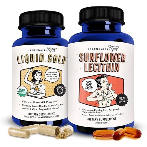 Legendairy Milk Liquid Gold + Sunflower Lecithin Lactation Supplement for Milk Supply Increase and for Clogged Milk Ducts - Breastfeeding Supplements for Milk Flow and Boost Milk Production