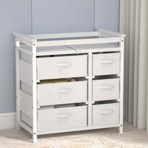 XJD Modern Baby Changing Table with 6 Storage Drawers and Pad Baby Changing Station, Diaper Changing Station - White