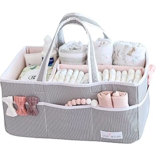 Lily Miles Baby Diaper Caddy Organizer - Girl Nursery Storage Basket Bin - Baby Item - Baby Organizers and Storage - Pink Blush, Large