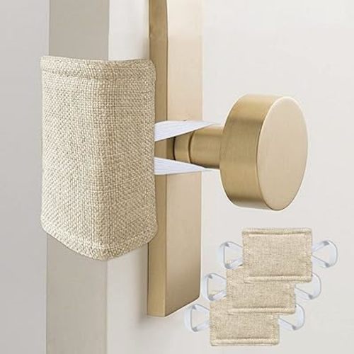 Door Silencer Padded Door Latch Cover, Baby Door Cushion Quiet Closer Door Lock Cover Universal Fit for No More Noise Light Sleeper Baby Nursery - 4" x 3", Taffy, Set of 3