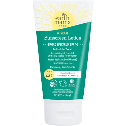 Earth Mama Baby Mineral Sunscreen Lotion SPF 40 | Reef Safe, Non-Nano Zinc, Natural Water Resistant Sun Cream for Babies, Kids & Adults, 3-Ounce