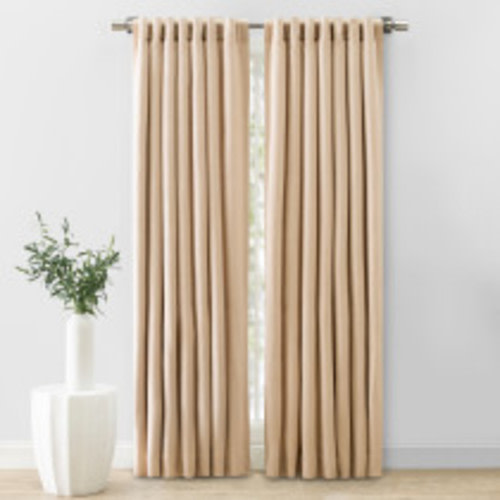 Ricardo Trading Herringbone Lined Rod Pocket w/Back Tabs Window Panel Curtain - Oatmeal, 48"W X 84"L