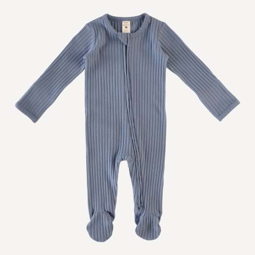 long sleeve zipper footie | blue horizon | organic cotton wide rib