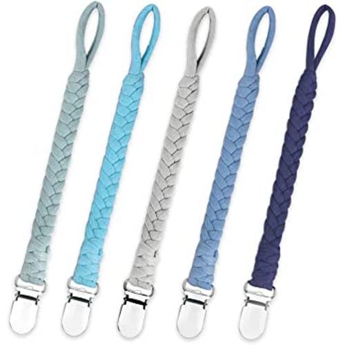 Duludulu Braided Pacifier Clip for Boys & Baby Girl, Binky Clips Pacifier Holder 100% Handmade Teething Straps Unisex Design Smoother Mam Pacifier Clip Fits All Pacifiers for Shower Birthday Gifts
