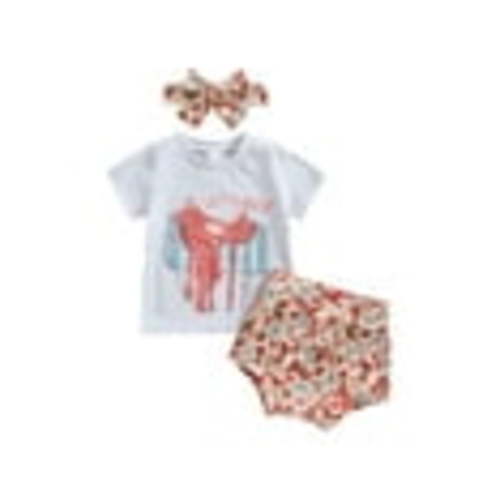 Mevireiy Western Baby Girls Outfits Short Sleeve T Shirt Tops Cow Boots Print Shorts,Gray,6-12 Months