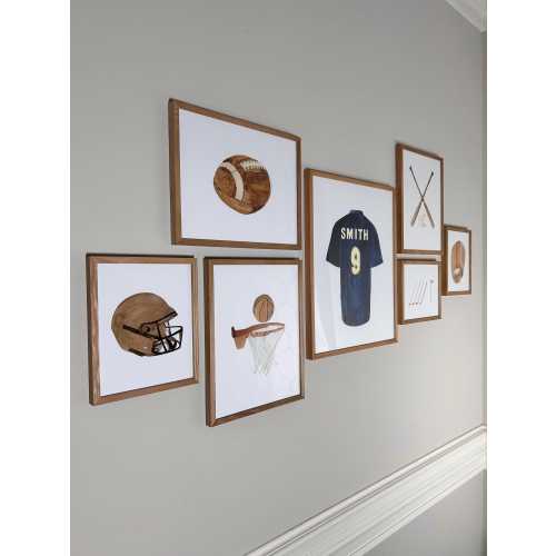 Personalized Watercolor Sports Gallery Wall Art, Jersey Basketball Football Baseball Golf Decor, Nursery Sports Print Set, Sports Lover Gift
