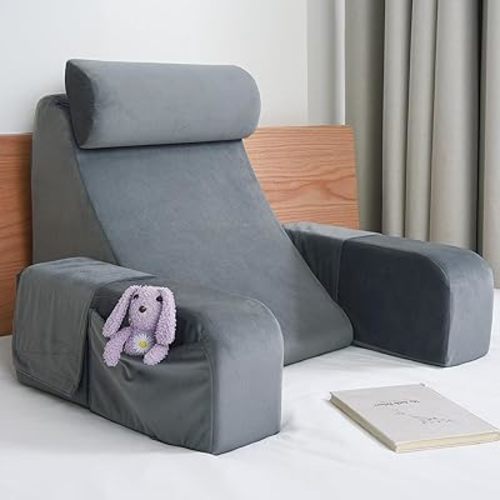 ENITYA Reading Pillow for Kids/Teens/Adults, Back Pillow for Bed Sitting up, Bed Rest Pillow with Arms, Back Support Pillow for Watching TV/Reading/Resting, Dorm Room Essentials, Standard 17"(Grey)