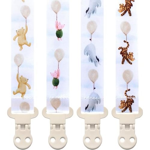 Baby Pacifier Clip Holder - Girl or Boy Unisex Neutral 4 Pack Gift Set – Vintage Classic Winnie Teddy Bear and Friends