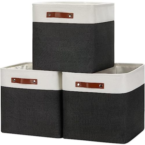 DULLEMELO Cube Storage Baskets 13x13, Canvas Storage Basket for Shelf Toys, 13 Inch Decorative Cube Storage Bins with Handle for Baby Gift(White&Black) - Cube-13"x13"x13"