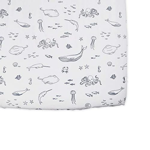 Pehr Crib Sheet, Life Aquatic Marine Blue, Multicolor