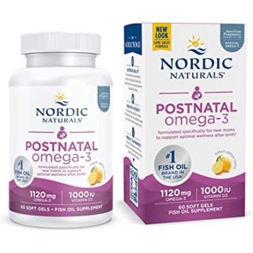 Nordic Naturals Postnatal Omega-3, Lemon - 60 Soft Gels - 1120 Total Omega-3 + 1000 IU Vitamin D3 - Formulated for New Moms; Supports Optimal Wellness, Positive Mood, Healthy Metabolism - 30 Servings