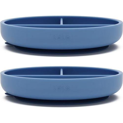 Lalo Suction Plates - 2 Pack, 100% Silicone Non-Toxic BPA-Free Baby Plates with Suction Base To Prevent Accidental Tip-Overs - Suction Plates for Toddlers With Three Divided Sections - Blueberry