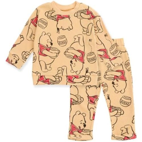 Disney Waffle Knit Pullover Sweatshirt and Jogger Pants Outfit Set Newborn to Little Kid Sizes (0-3 Months - 5)