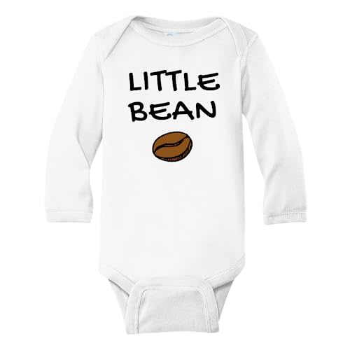 MangoHouse Kids Tshirt Baby Onesie® Coffee Little Bean Baby Bodysuit Newborn Outfit Baby Shower Gift (Long Sleeve White, 6-9m)