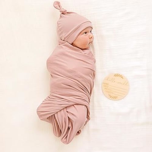 Baby Girl Newborn Receiving Blanket with Matching Headband and Beanie Set Baby Swaddle Nursery Swaddle Wrap