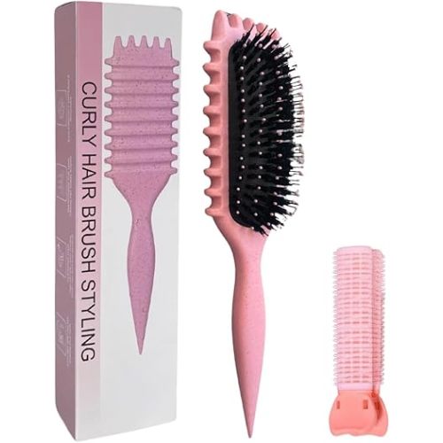 Curl Defining Brush with Hair Clip, Curly Hair Brush for All Types, Curl Brush for Vented Hair, Brush for Curly hair, Ultimate Curl Brush for Curly Hair wet, Defining Brush for Curly Hair (Pink)