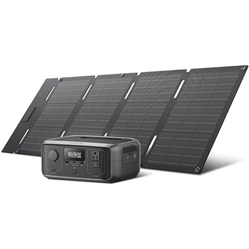 EF ECOFLOW Solar Generator RIVER 3 with 45W Solar Panel, 245Wh Portable Power Station LiFePO4 Battery, 300W Up to 600W AC Output, <20 MS UPS, 1Hr Fast Charging Power Station for Outdoor/Camping/RVs