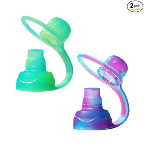 ChooMee SoftSip Food Pouch Top | Baby Led Weaning | No Spill Flow Control Valve, Protects Childs Mouth, 100% Silicone, BPA Free | 2CT Green Purple Swirl