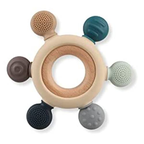Amazon.com : Baby Teething Toys, Silicone Chewable Rings with Organic Wooden, Natural Wooden Ring & Silicone Teething Toys for Newborn, 3+ Months (6 Directions, Gray) : Baby