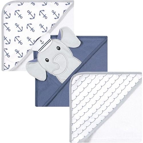 Hudson Baby Unisex Baby Cotton Rich Hooded Towels, Sailor Elephant, One Size
